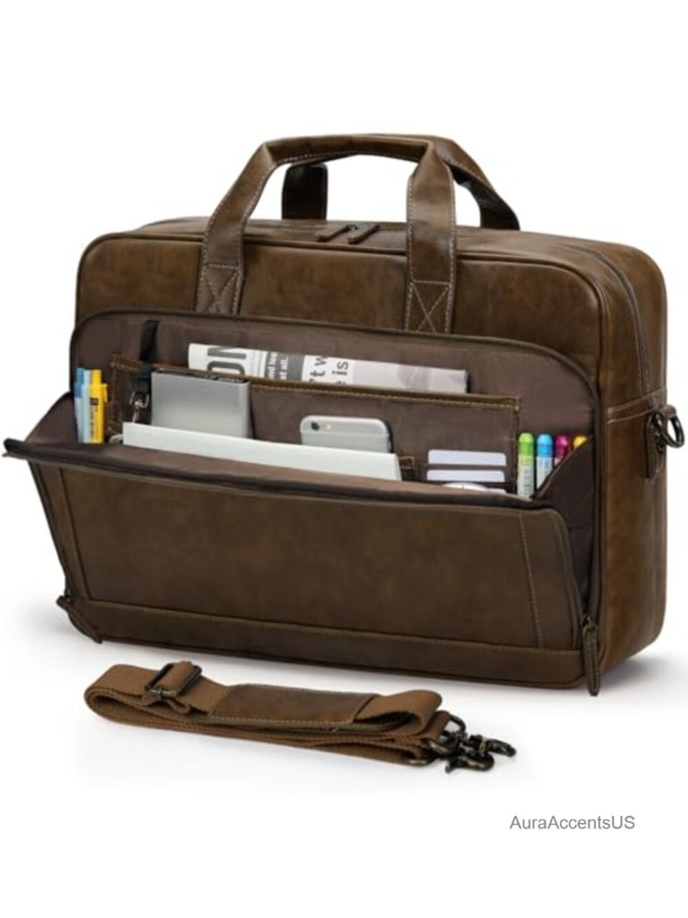 Mens PU Leather Laptop Briefcase 16 Inch Messenger Bag Work